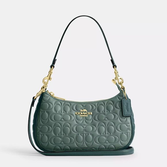 NWT Coach CY674 Teri Signature Blocked Leather Shoulder Bag in Sage Green SEALED - Picture 1 of 10
